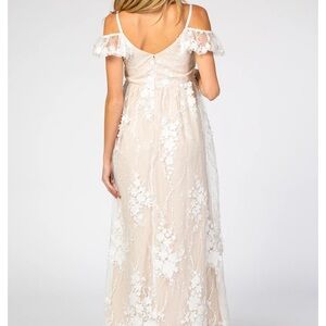 Ivory Floral Embroidered Mesh Maternity Evening Gown